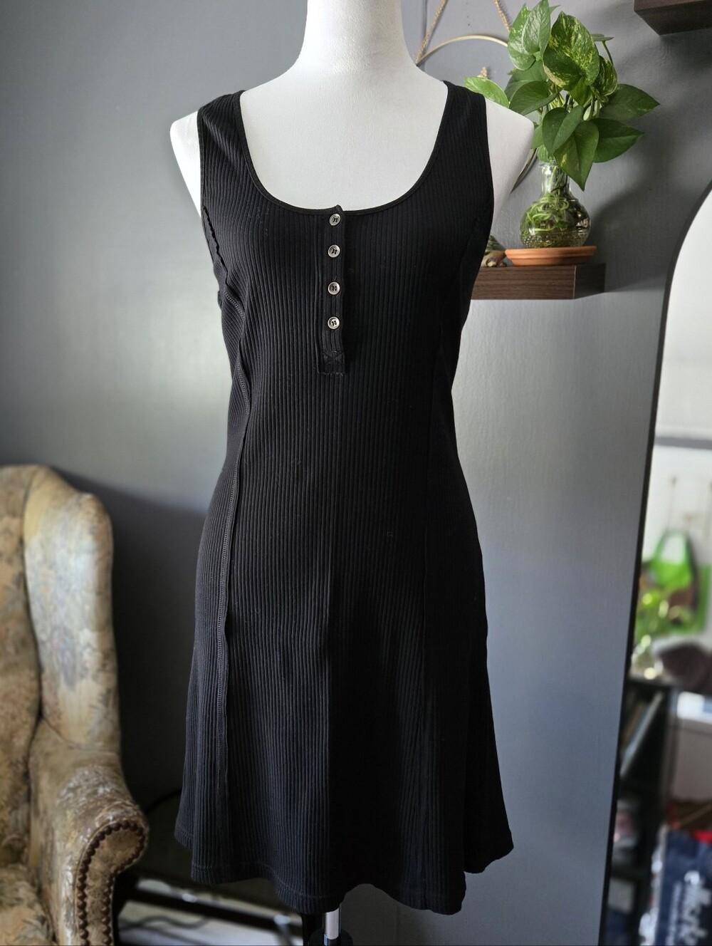 Mittoshop Black Ribbed Henley Racerback Dress